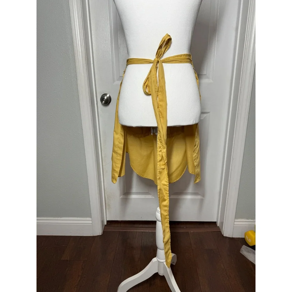 Handmade Half Apron OS Yellow Excellent Rickrack Ruffle Pocket Retro